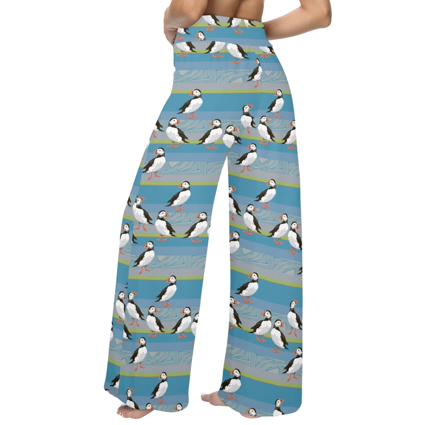 Puffin Pattern Print Design A01 Women's Wide Leg Lounge Pants