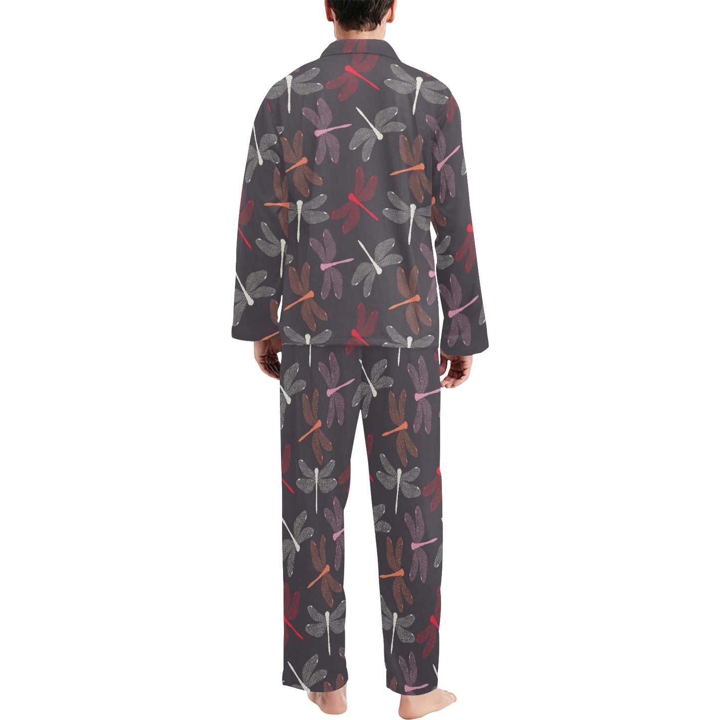 Dragonfly Pattern Print Design 01 Men's Long Pajama Set