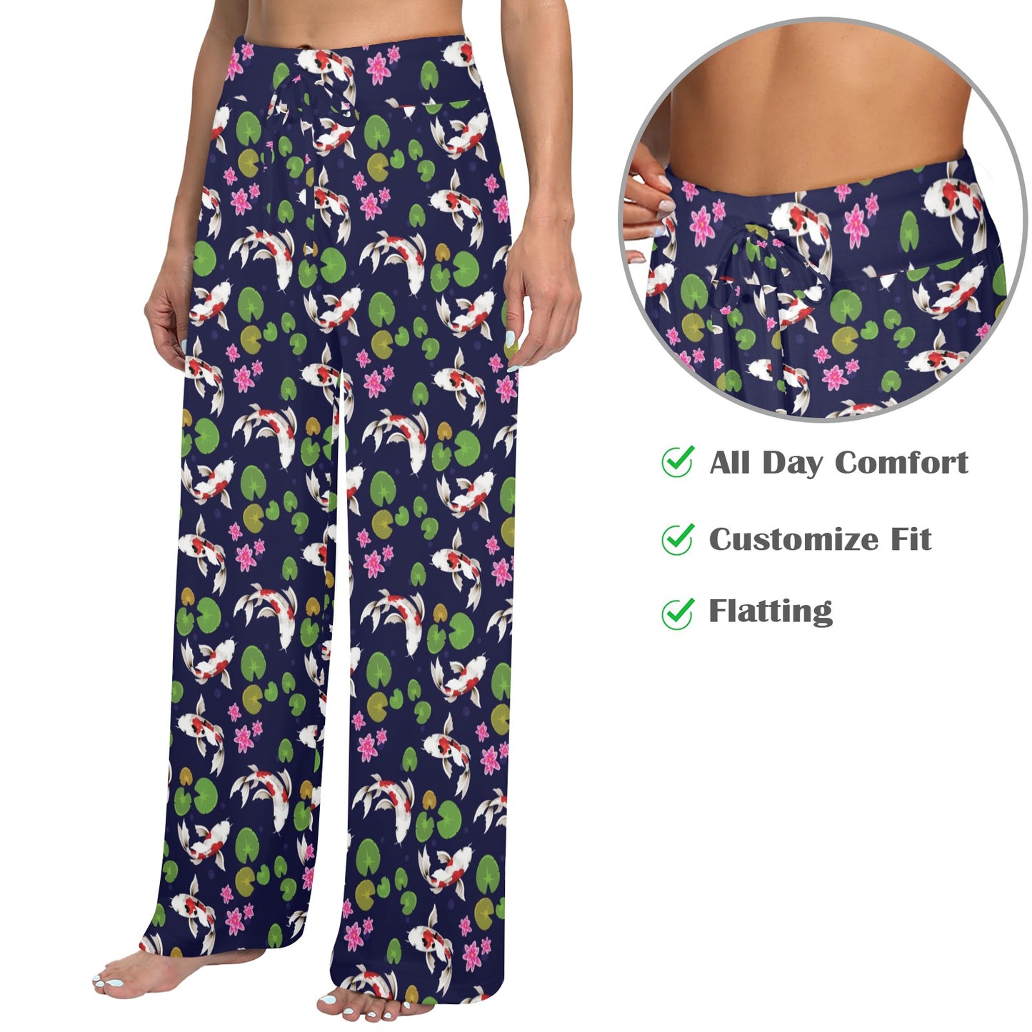 Koi Carp Pattern Design Themed Print Women's Wide Leg Lounge Pants