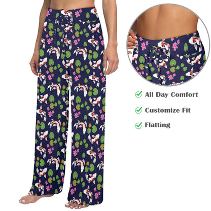 Koi Carp Pattern Design Themed Print Women's Wide Leg Lounge Pants