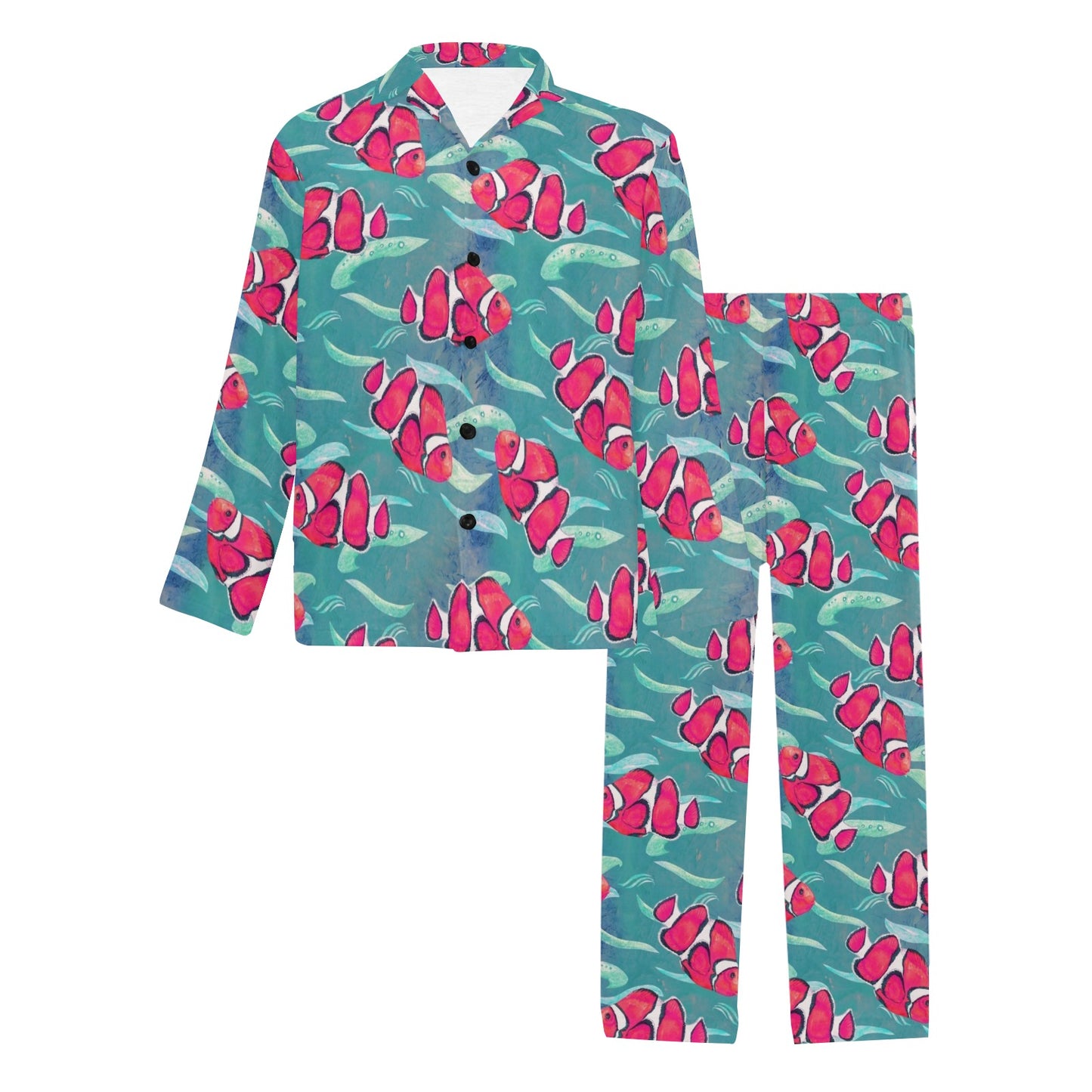 Clownfish Pattern Print Design 02 Men's Long Pajama Set