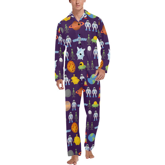 Alien Astronaut Planet Men's Long Pajama Set