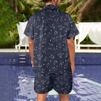 Constellation Pattern Print Design 05 Men's Beach Shirt and Shorts Set