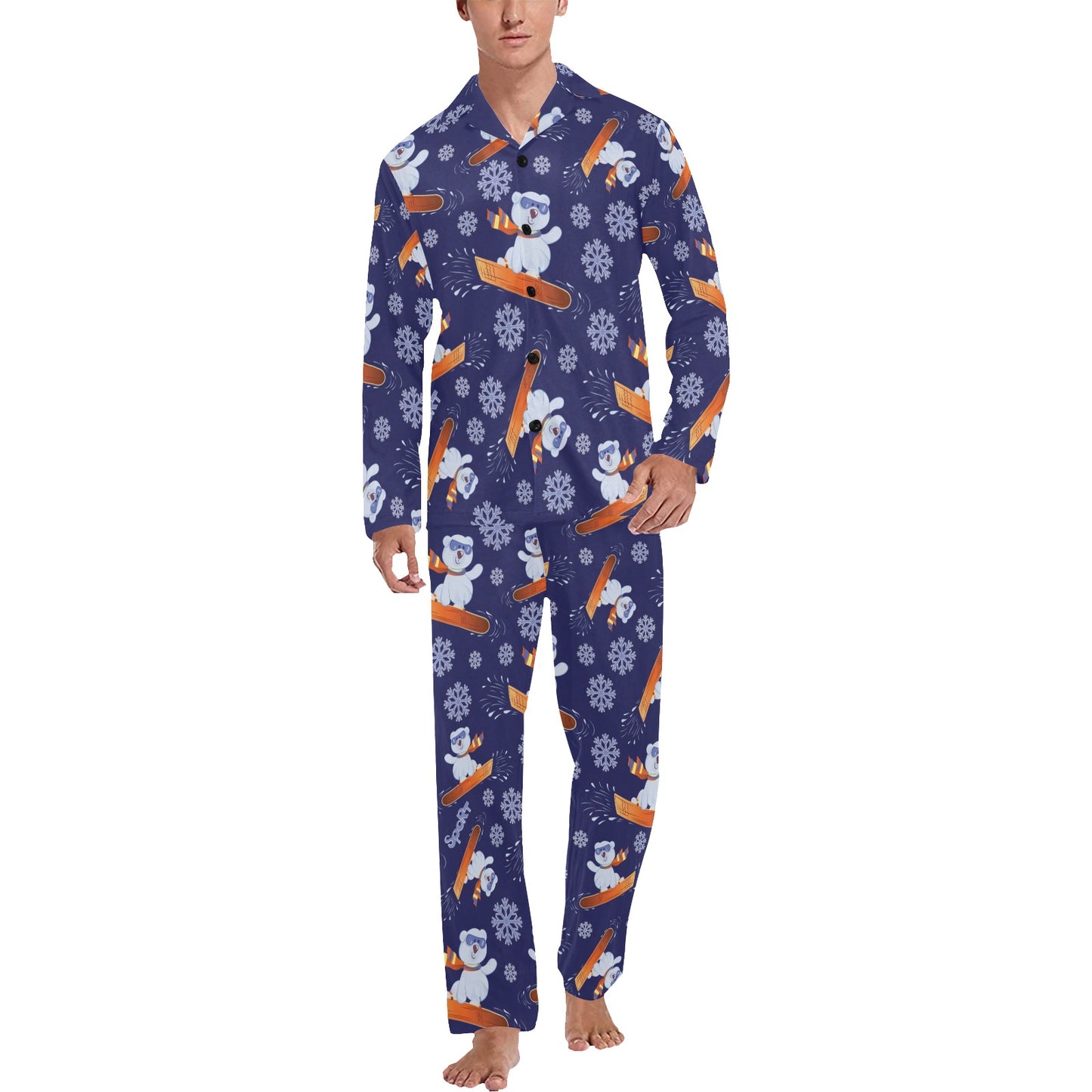 Snowboard Bear Print Design LKS305 Men's Long Pajama Set