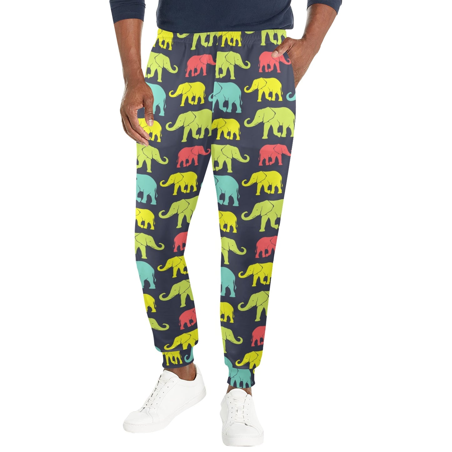 Elephant Neon Color Print Pattern Men's Casual Track Pants