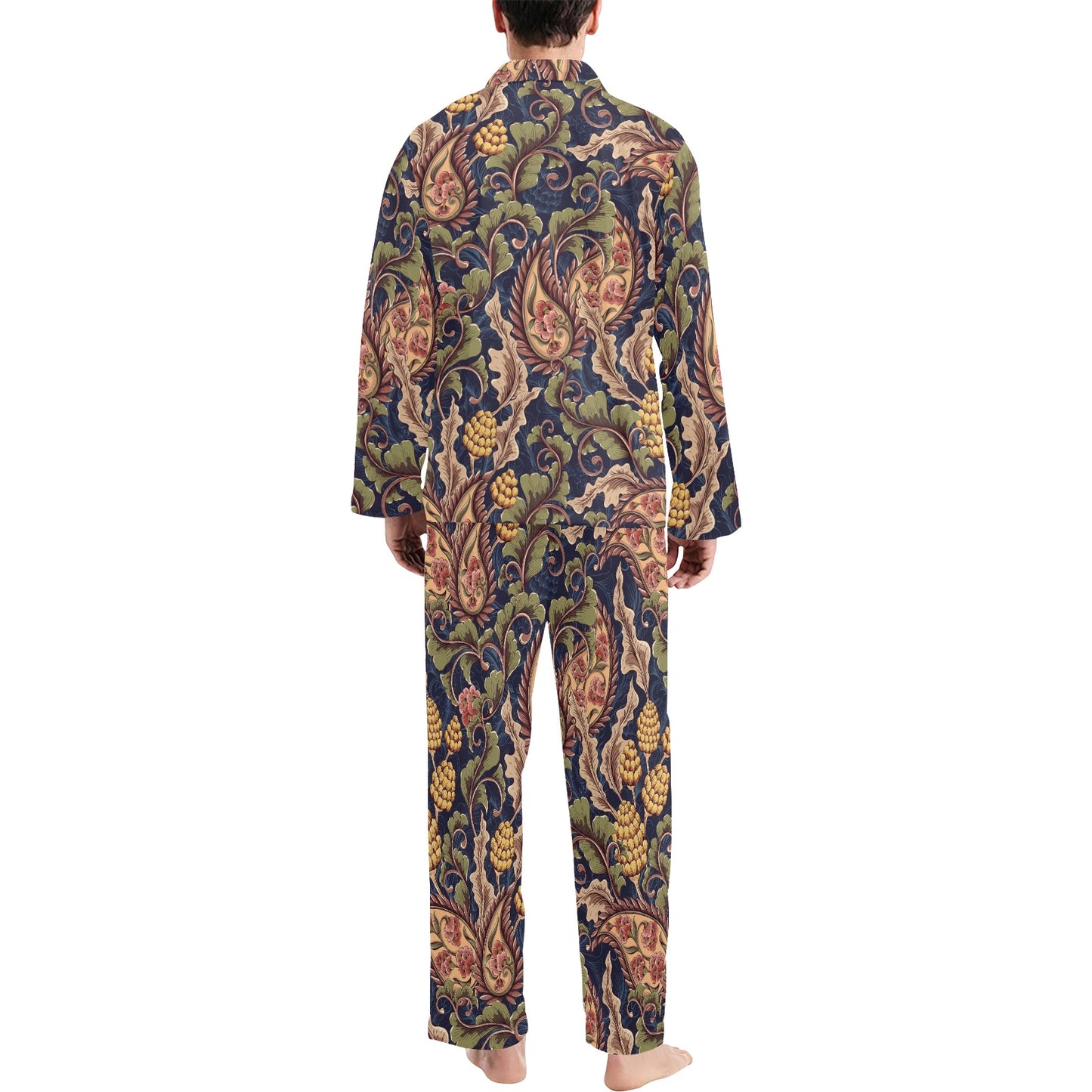 Floral Vintage Classic Print Men's Long Pajama Set