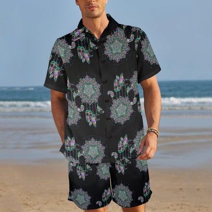 Dream Catcher Colorful Hand Draw Men's Beach Shirt and Shorts Set
