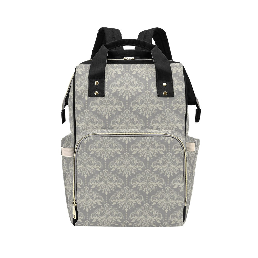 Damask Grey Elegant Print Pattern Diaper Bag Backpack