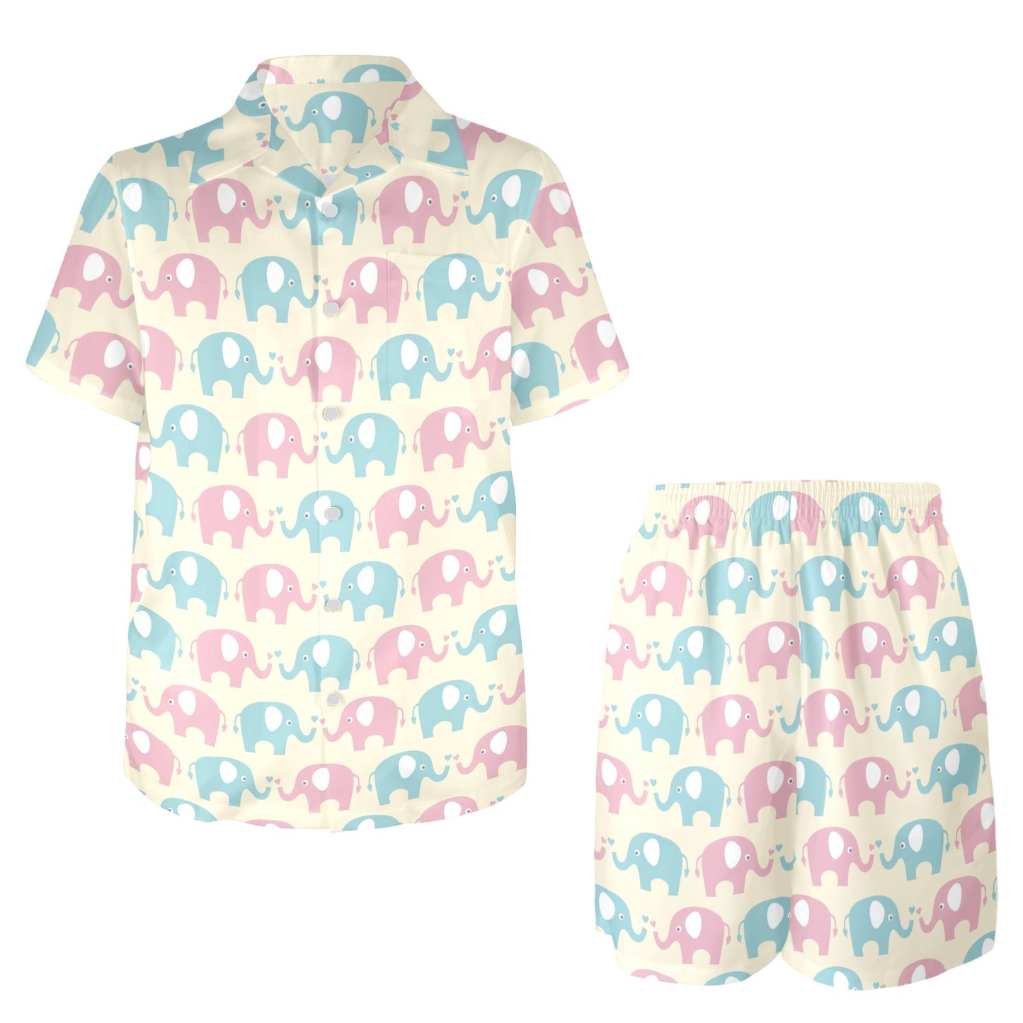 Elephant Baby Pastel Print Pattern Men's Beach Shirt and Shorts Set