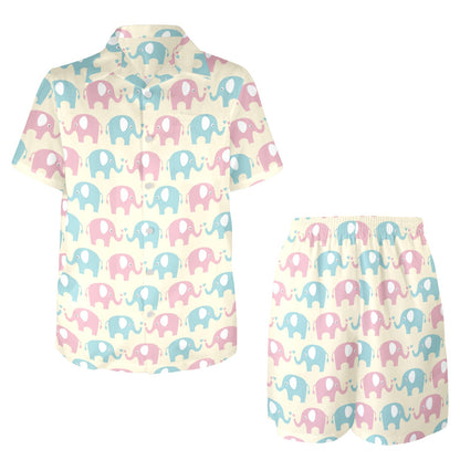 Elephant Baby Pastel Print Pattern Men's Beach Shirt and Shorts Set