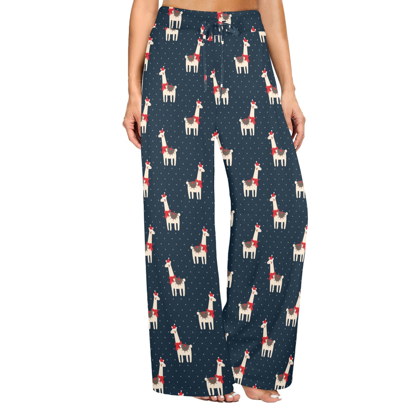 Llama with Polka Dot Themed Print Women's Wide Leg Lounge Pants