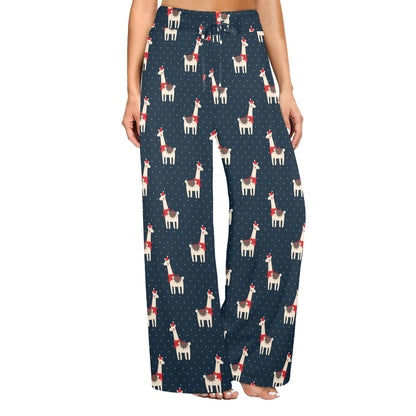 Llama with Polka Dot Themed Print Women's Wide Leg Lounge Pants