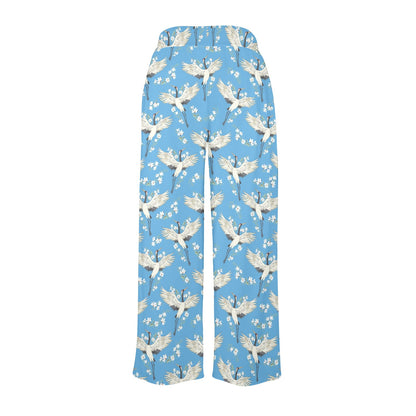 Crane Pattern Print Design 03 Women's Wide Leg Lounge Pants