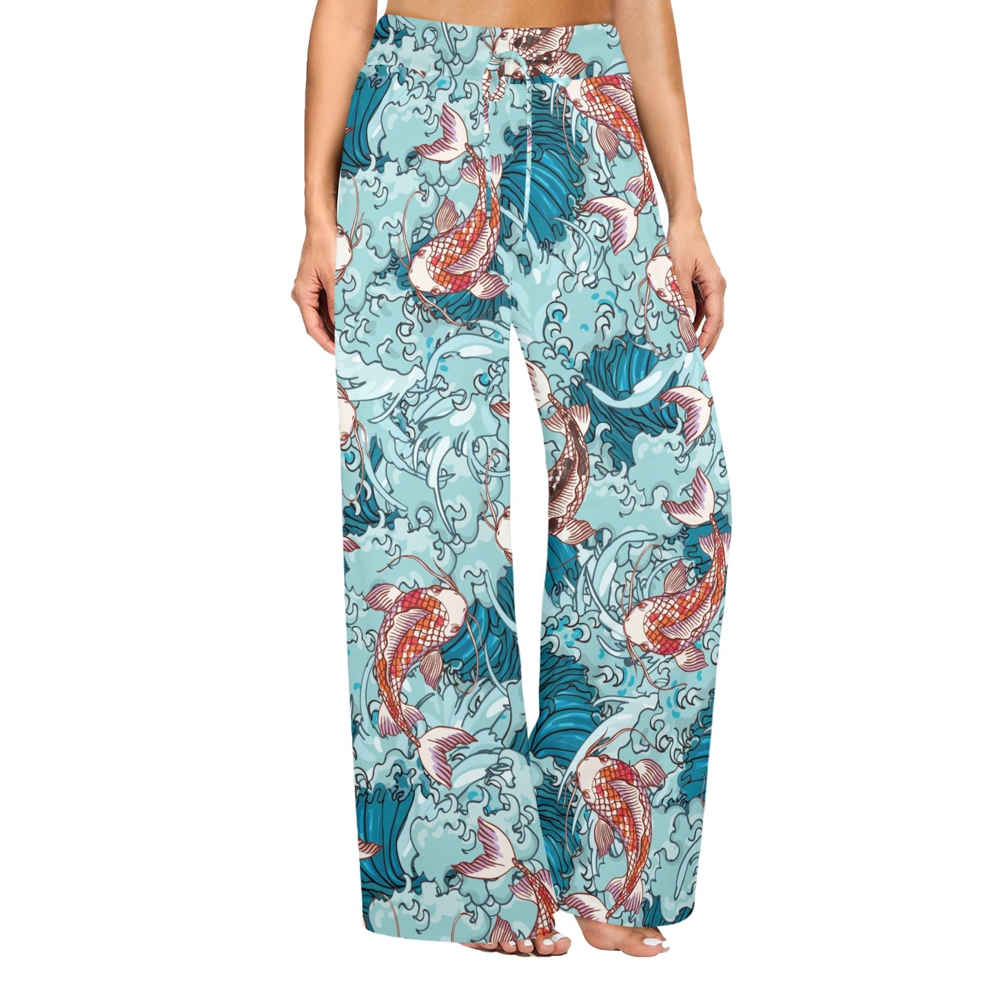 KOI Fish Pattern Print Design 05 Women's Wide Leg Lounge Pants