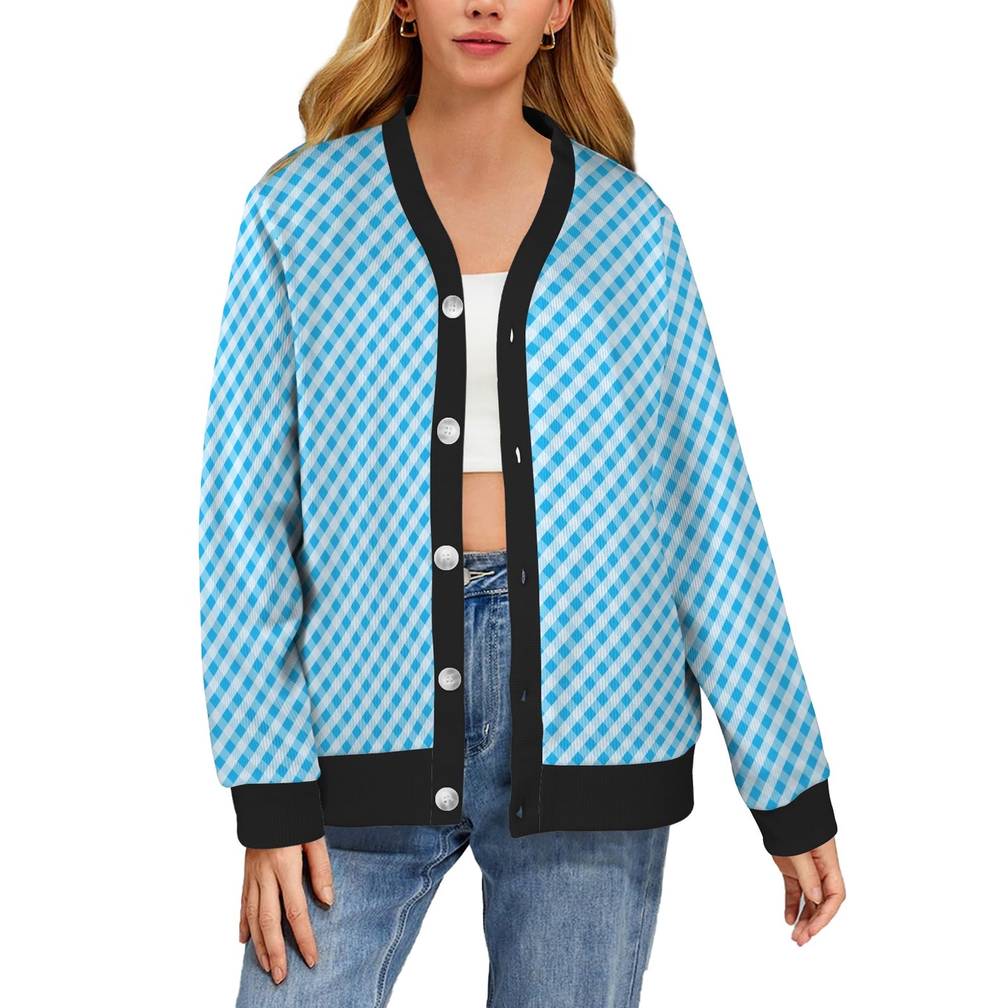 Gingham Print Design LKS401 Women's Cardigan