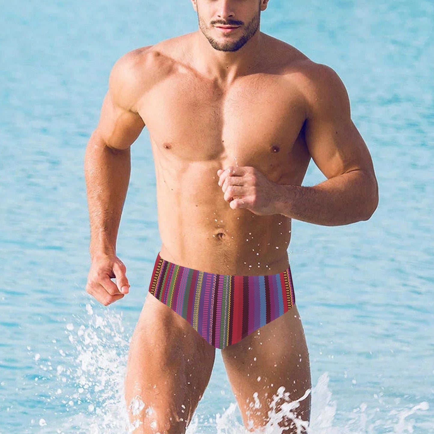 Serape Stripe Print Men's Swimming Briefs