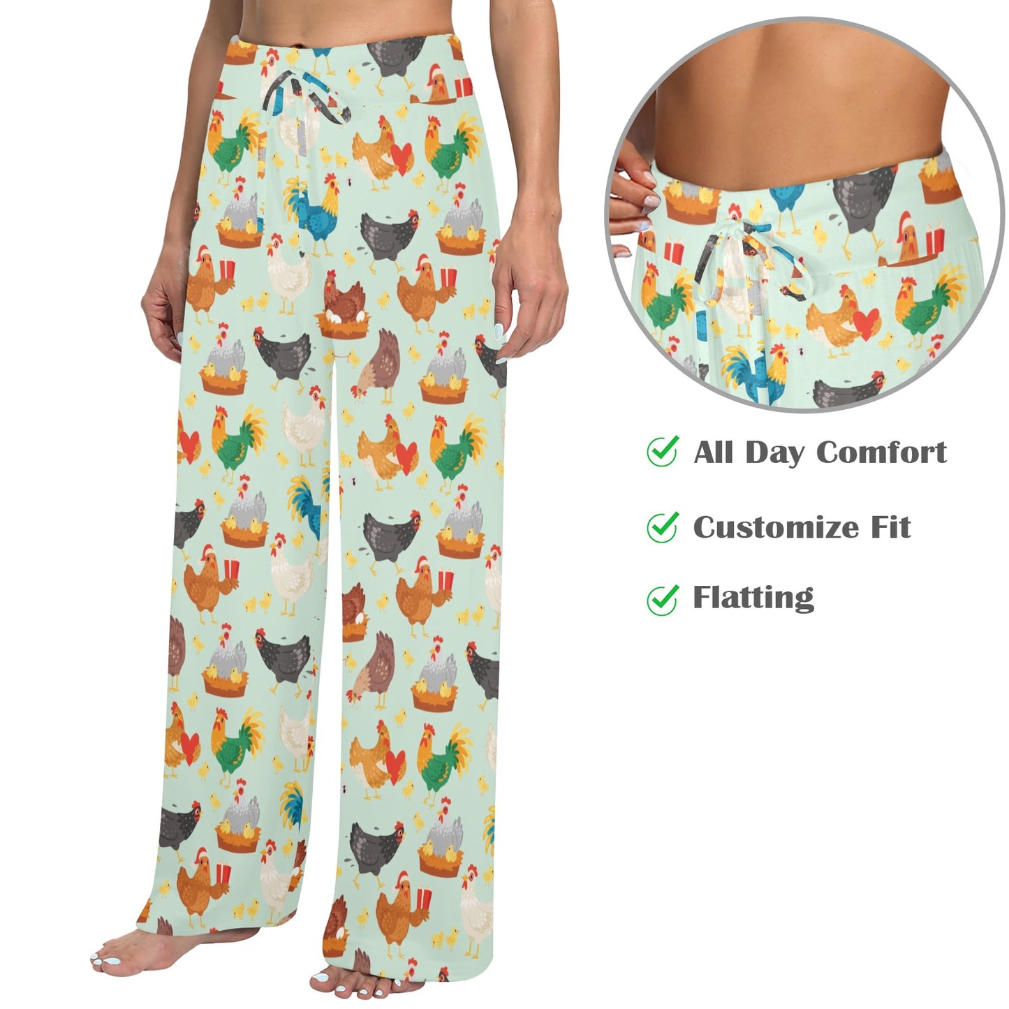 Chicken Pattern Print Design 07 Women's Wide Leg Lounge Pants