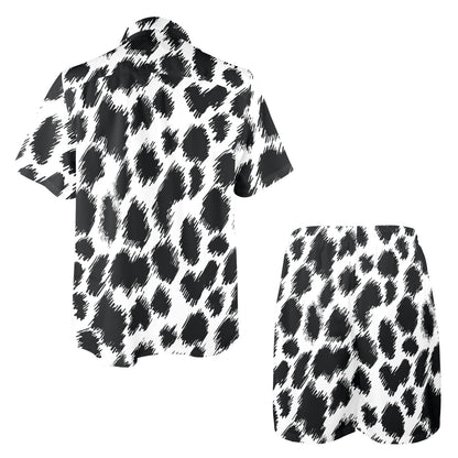 Cheetah Black Print Pattern Men's Beach Shirt and Shorts Set