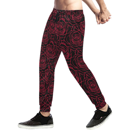 Red Rose Design Print Men's Sweatpants