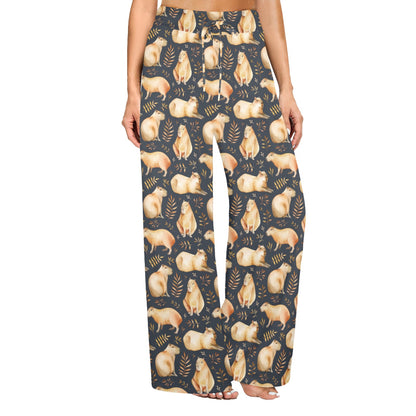 Capybara Pattern Print Design 02 Women's Wide Leg Lounge Pants