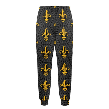 Fleur De Lis Gold Pattern Print Design 01 Men's Casual Track Pants
