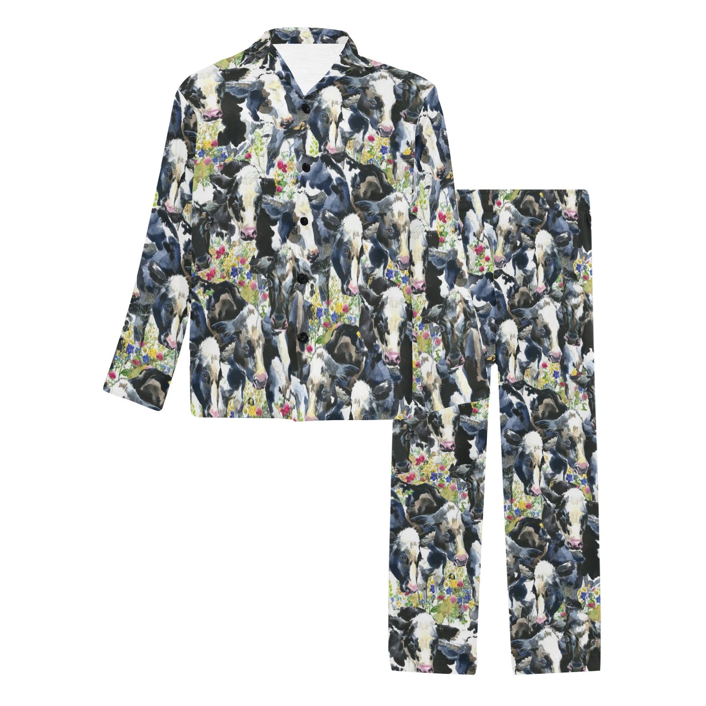 Cow Watercolor Print Pattern Men's Long Pajama Set