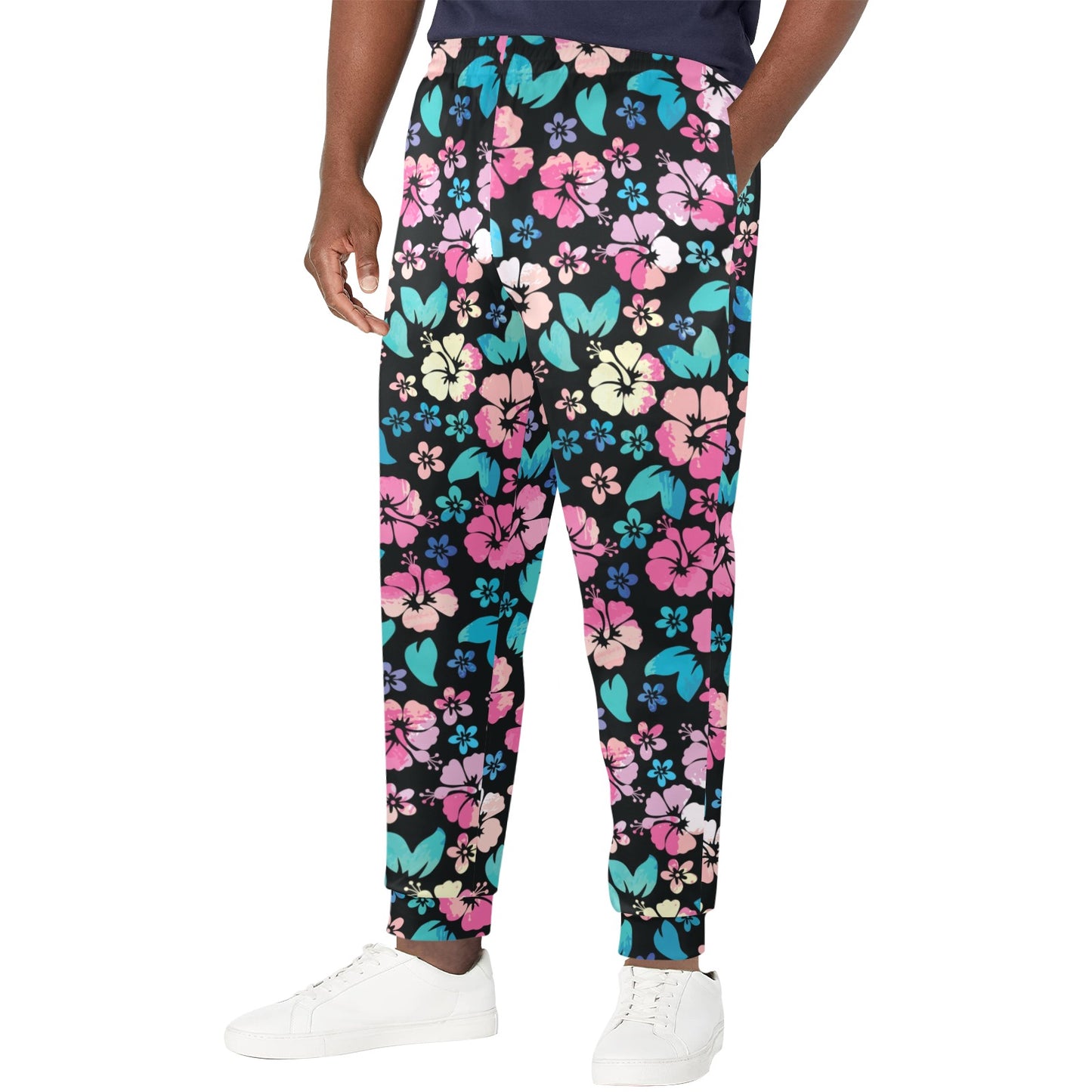 Pink Hibiscus Hawaiian Flower Men's Casual Track Pants