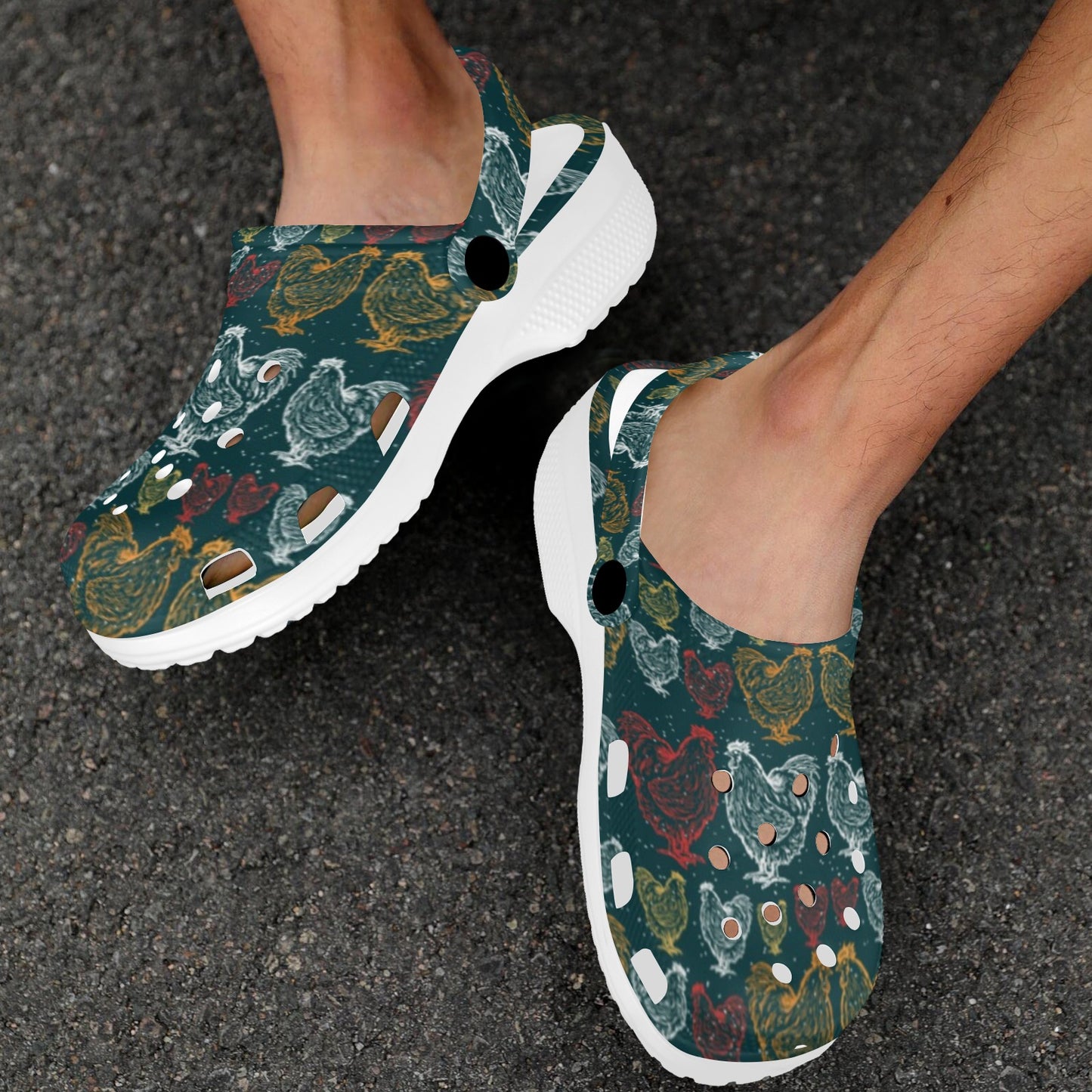 Rooster Hand Draw Design Unisex Clogs Shoes