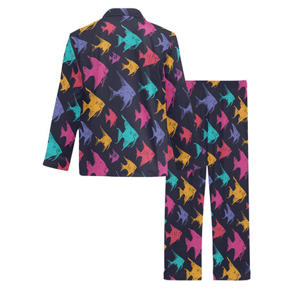 Angelfish Colorful Pattern Print Design 03 Men's Long Pajama Set