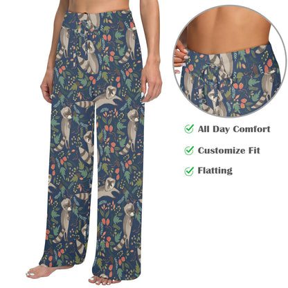 Raccoon Pattern Print Design A02 Women's Wide Leg Lounge Pants