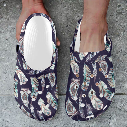 Feather Vintage Boho Design Print Unisex Clogs Shoes