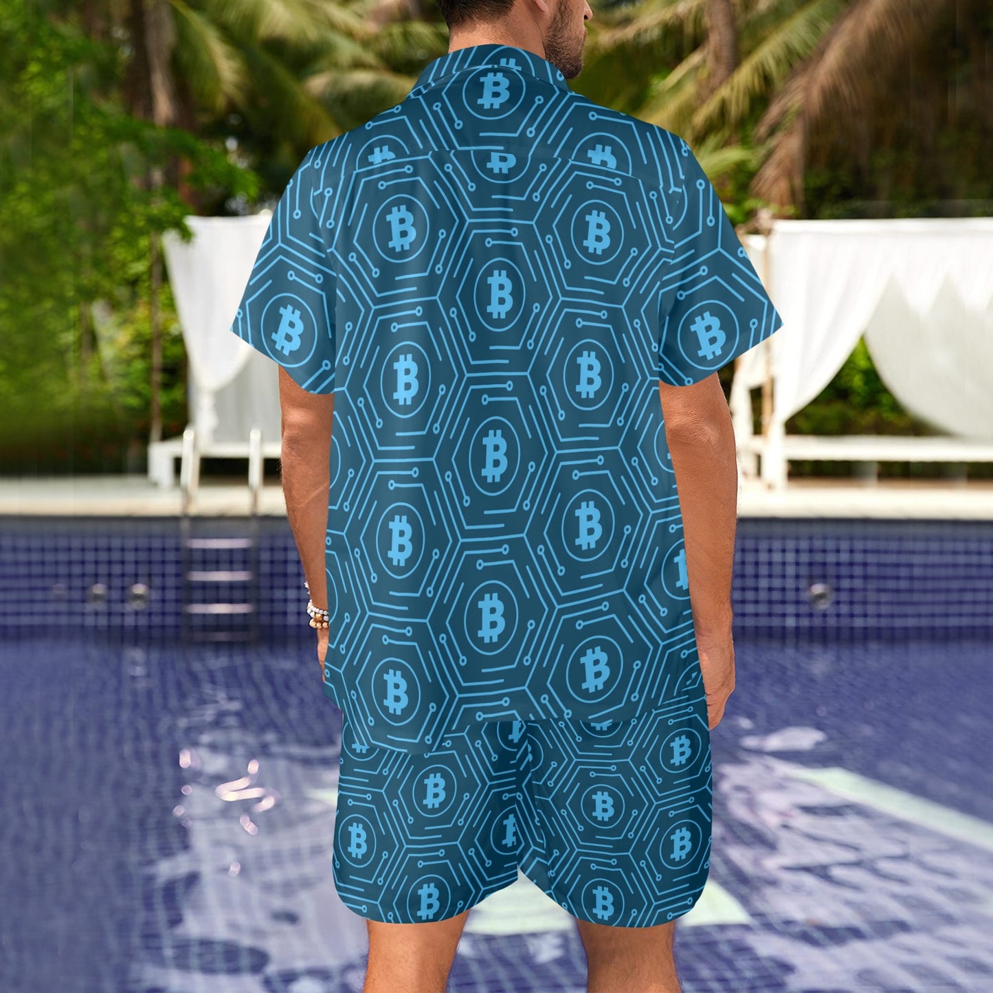Cryptocurrency Pattern Print Design 04 Men's Beach Shirt and Shorts Set