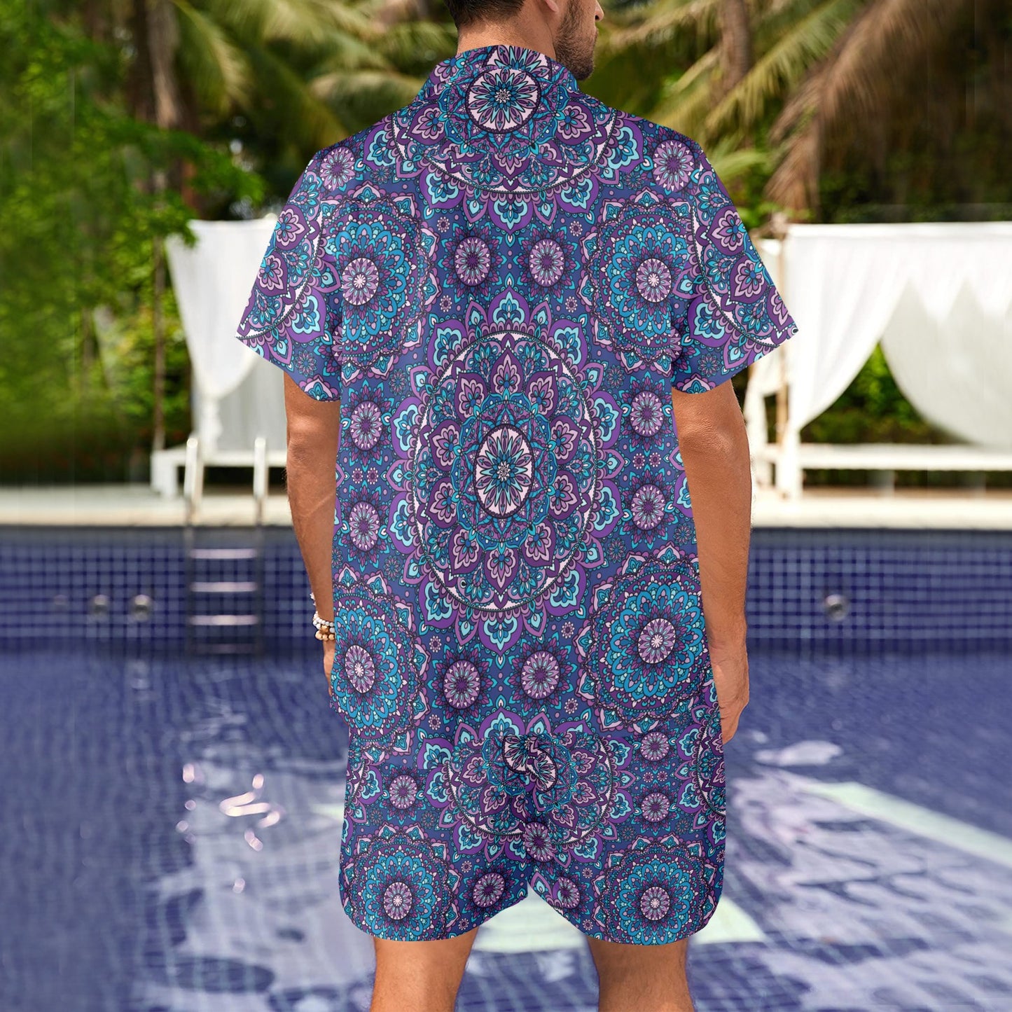Medallion Pattern Print Design 05 Men's Beach Shirt and Shorts Set