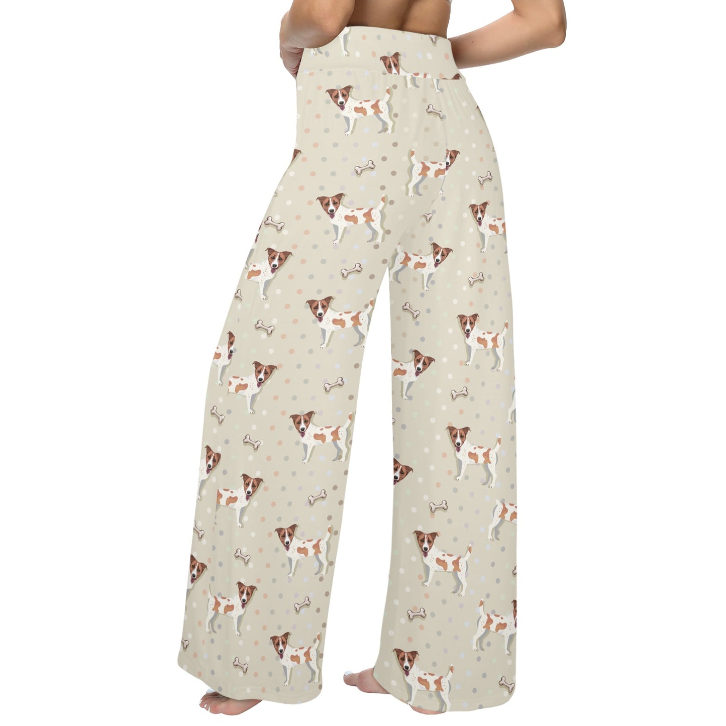 Russell Terriers With Bone Print Design LKS302 Women's Wide Leg Lounge Pants