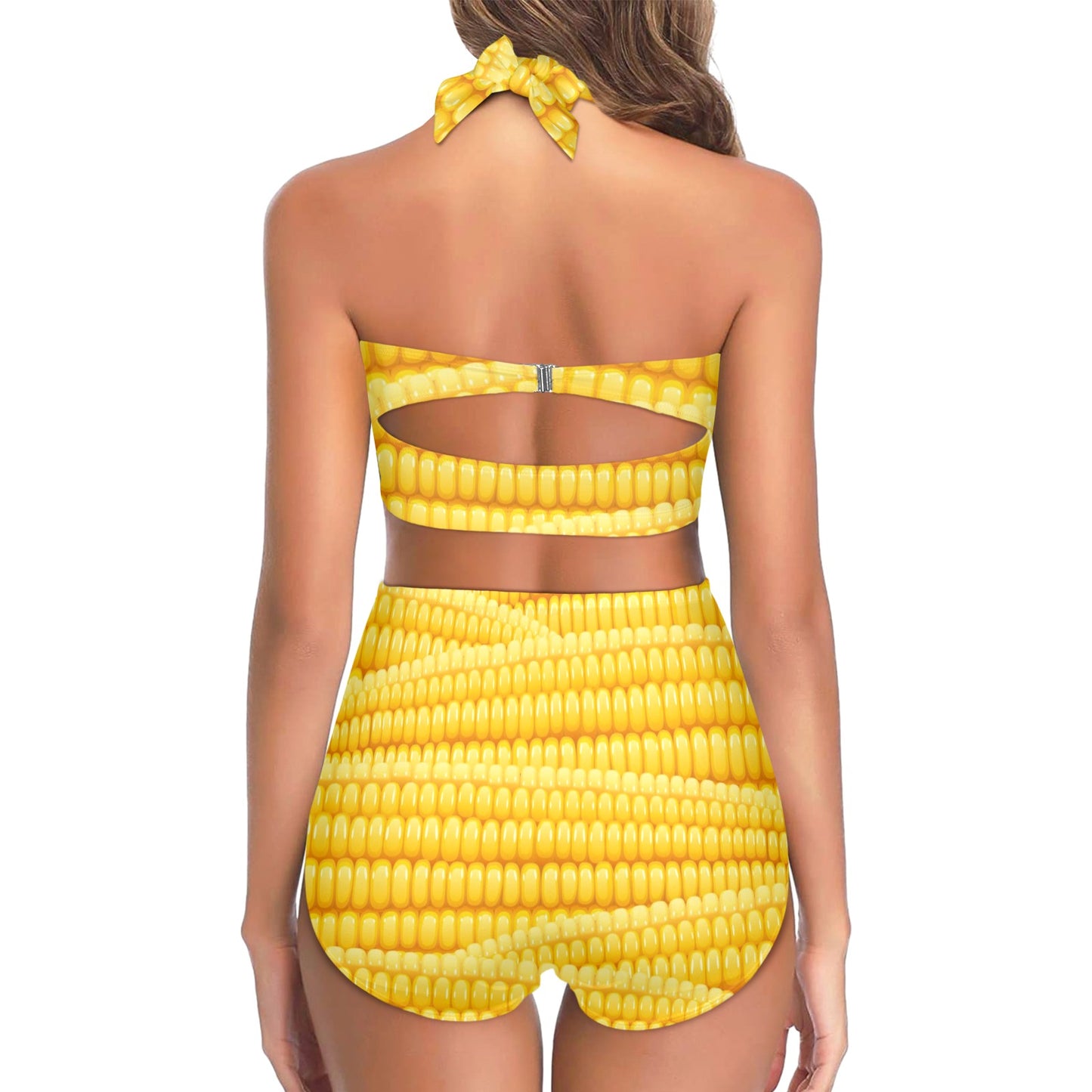 Agricultural Corn cob Pattern Halter Neck Bikini Swimsuit