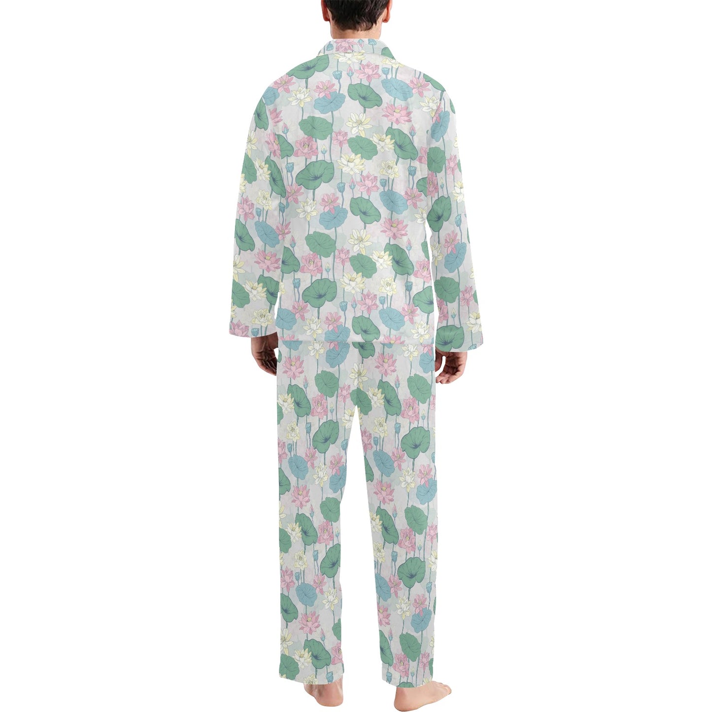 Water Lily Print Design LKS305 Men's Long Pajama Set