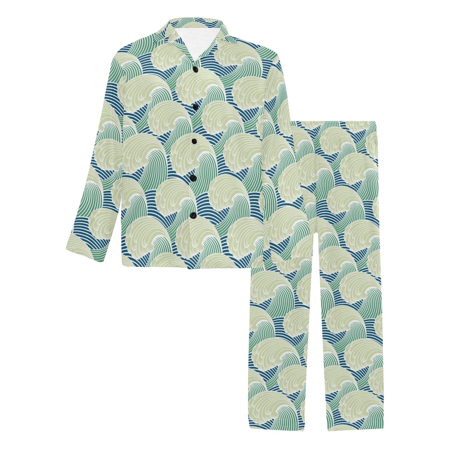 Wave Japan Style Print Design LKS302 Men's Long Pajama Set