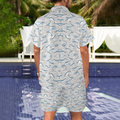 Narwhal Pattern Print Men's Beach Shirt and Shorts Set