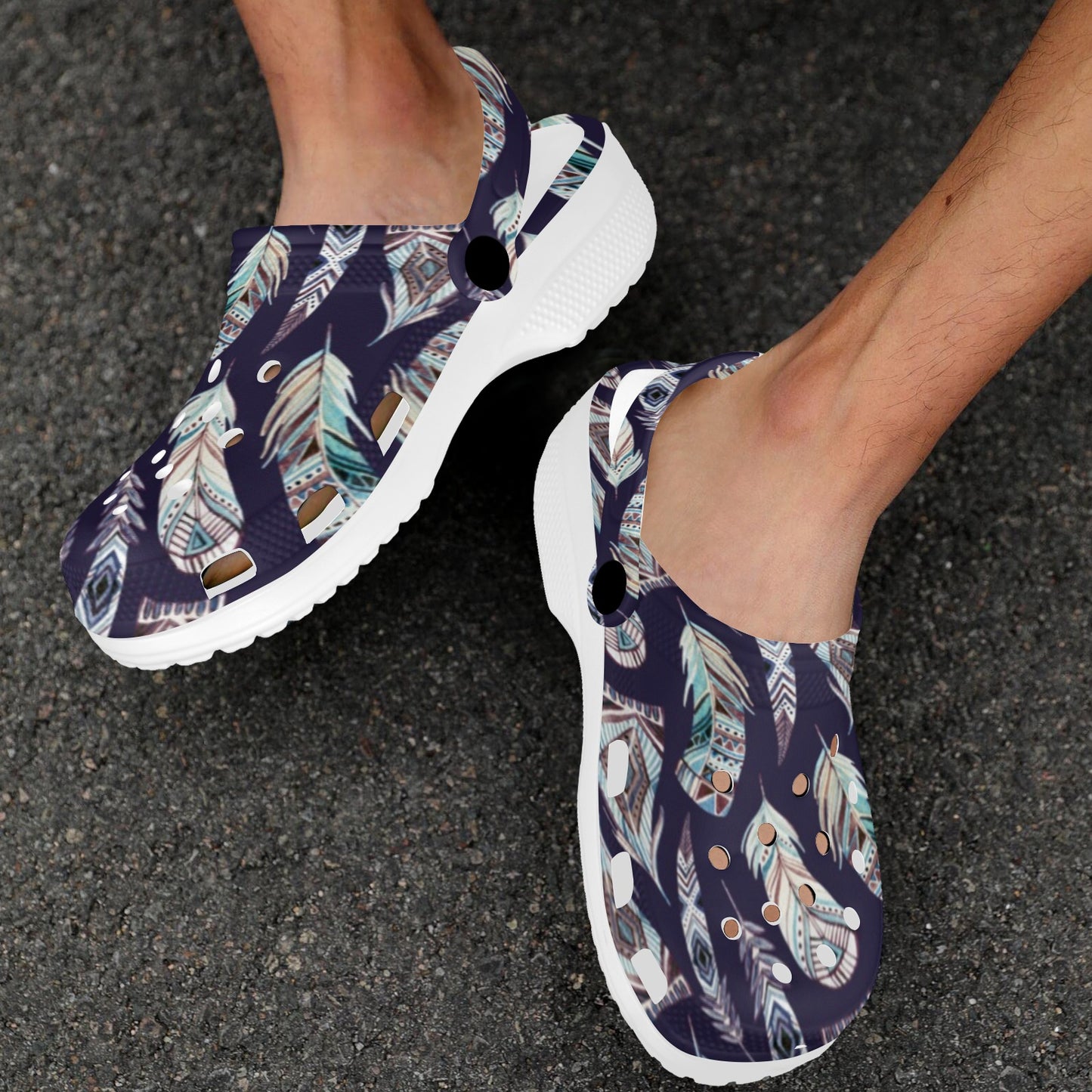 Feather Vintage Boho Design Print Unisex Clogs Shoes