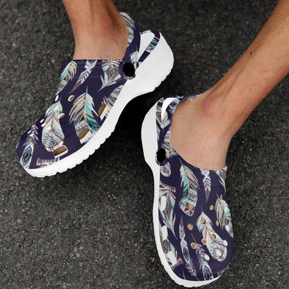 Feather Vintage Boho Design Print Unisex Clogs Shoes