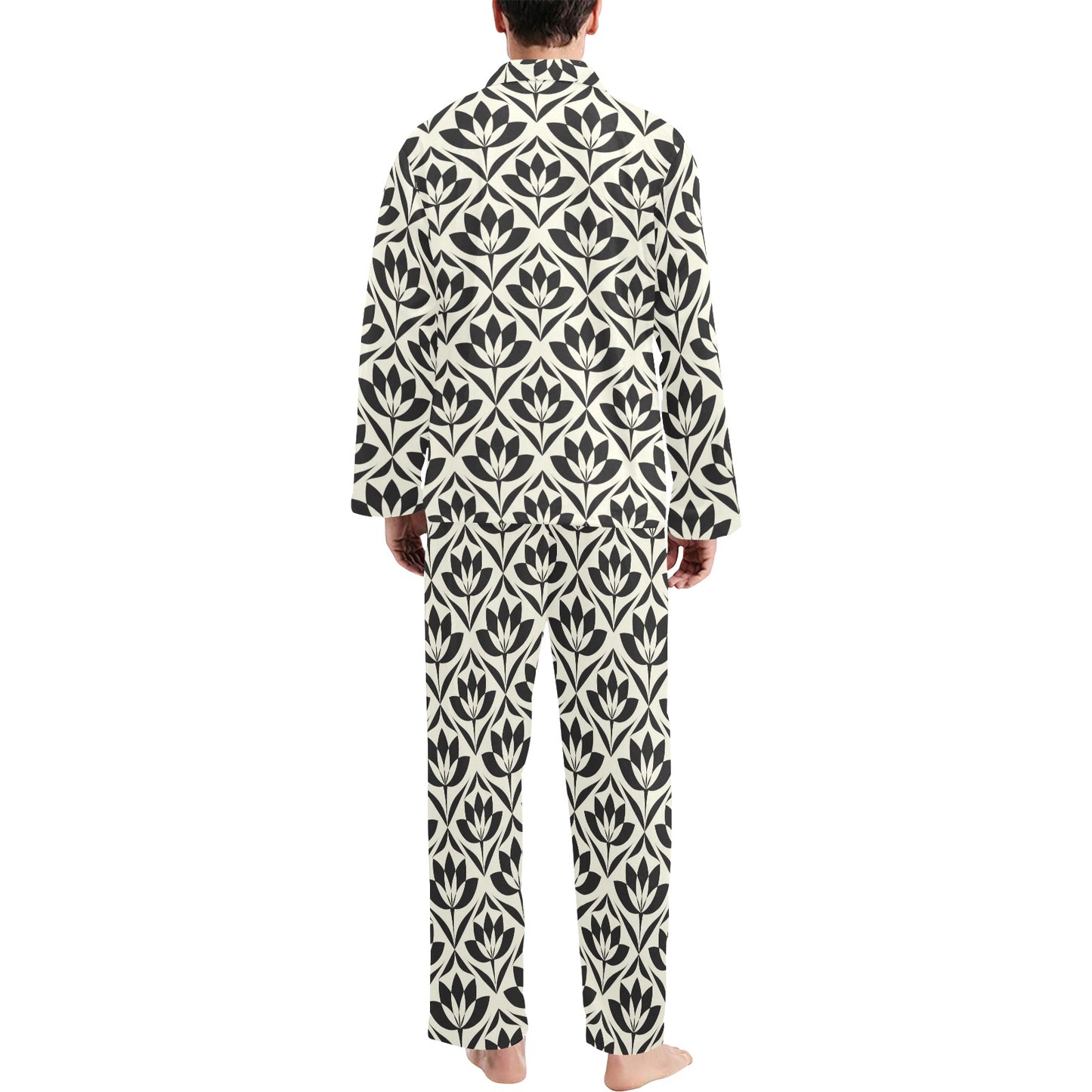 Lotus Pattern Print Men's Long Pajama Set