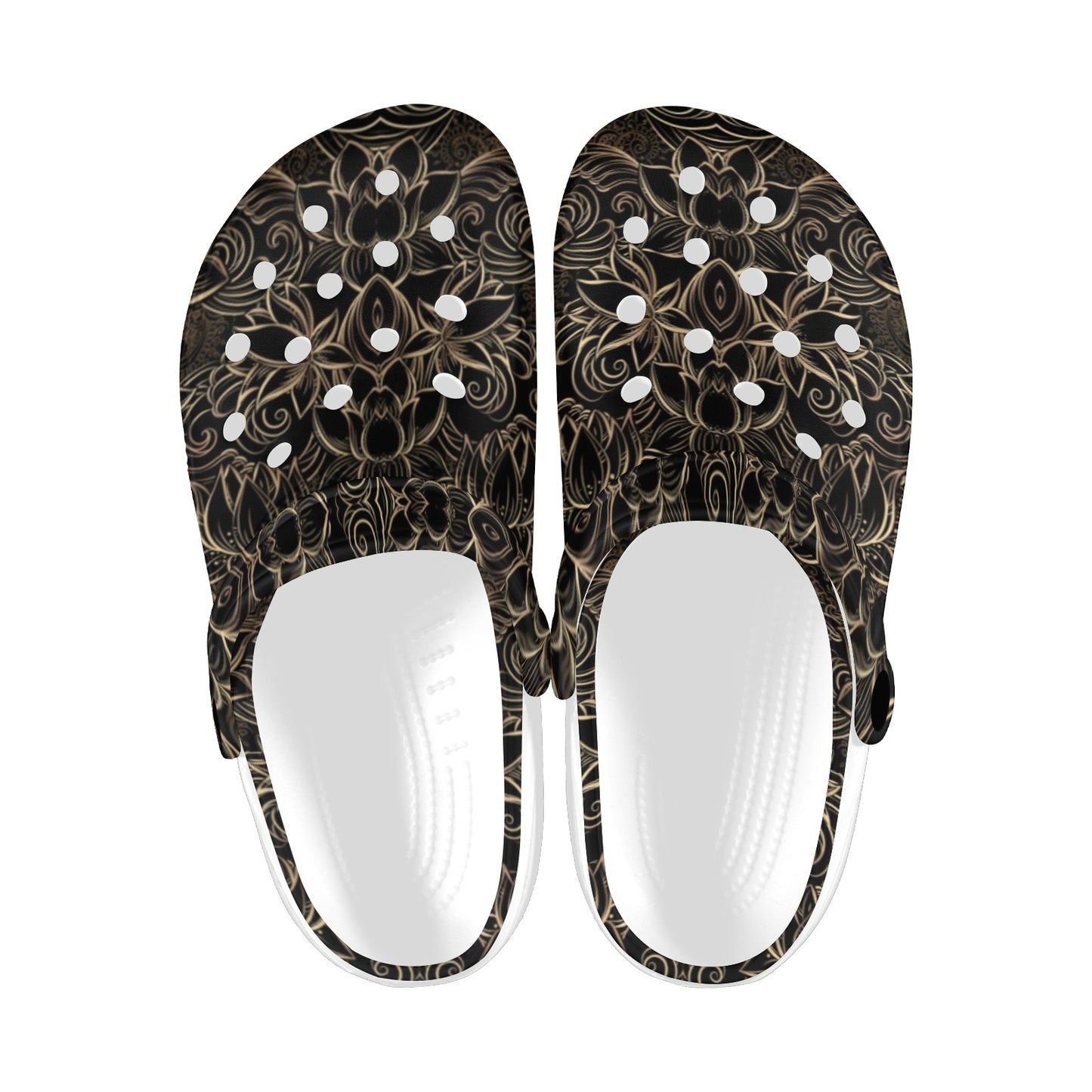 Lotus Gold Mandala Design Themed Unisex Clogs Shoes