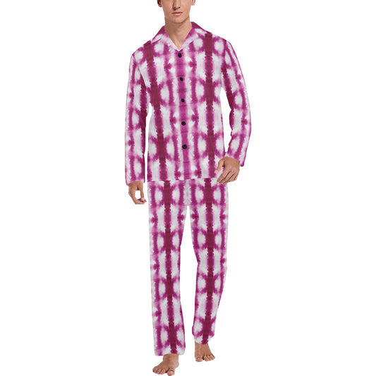 Tie Dye Dark Pink Print Design LKS303 Men's Long Pajama Set