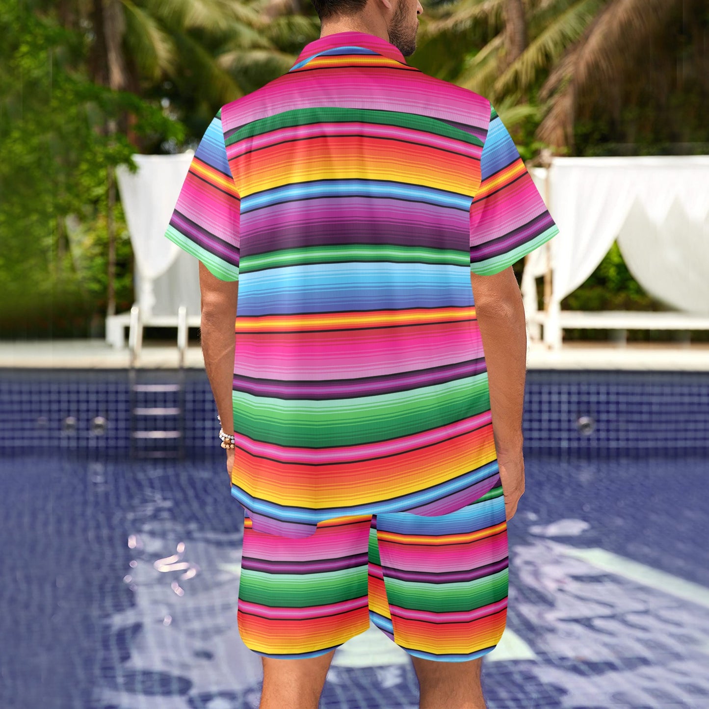 Mexican Blanket Colorful Print Pattern Men's Beach Shirt and Shorts Set