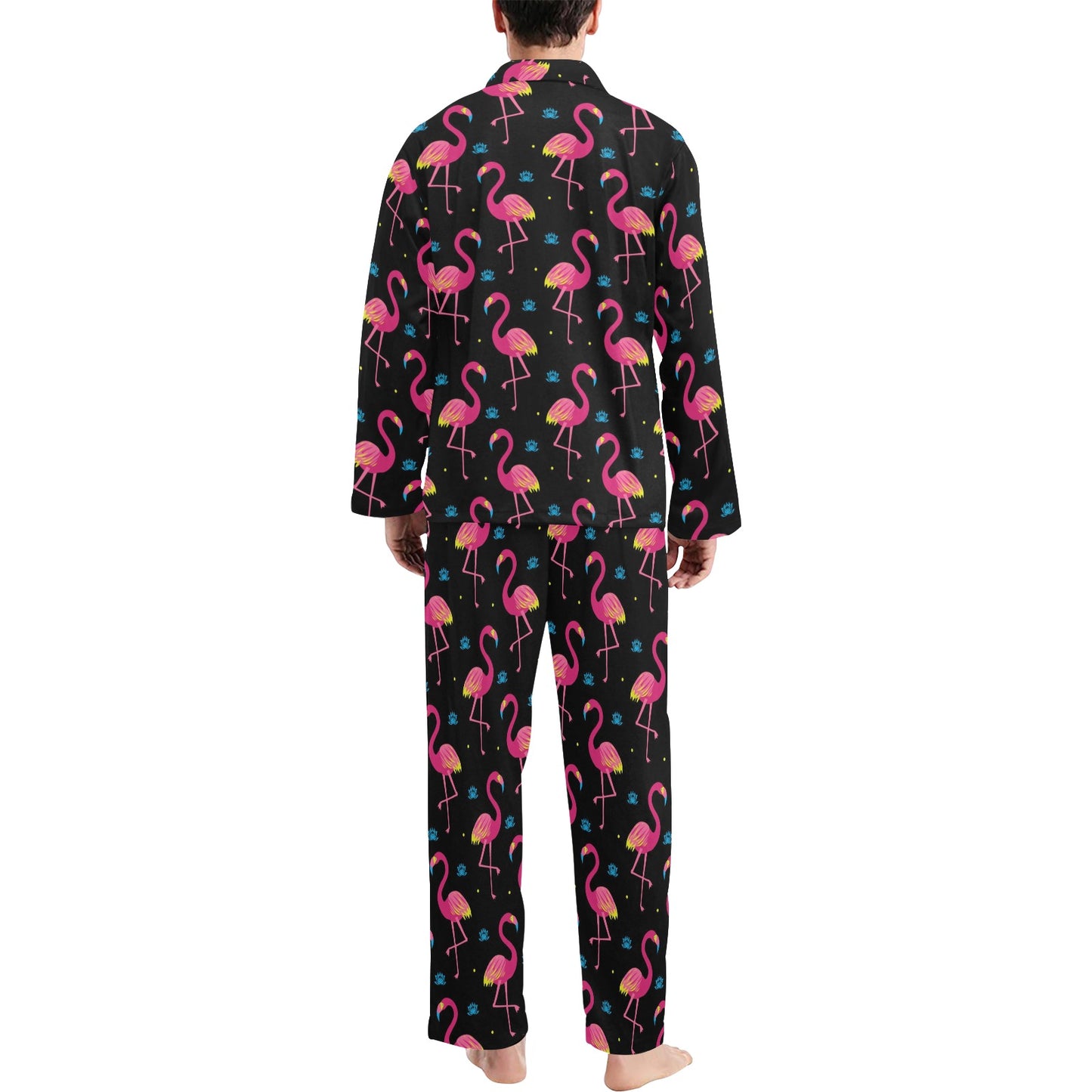 Flamingo Pink Neon Print Pattern Men's Long Pajama Set
