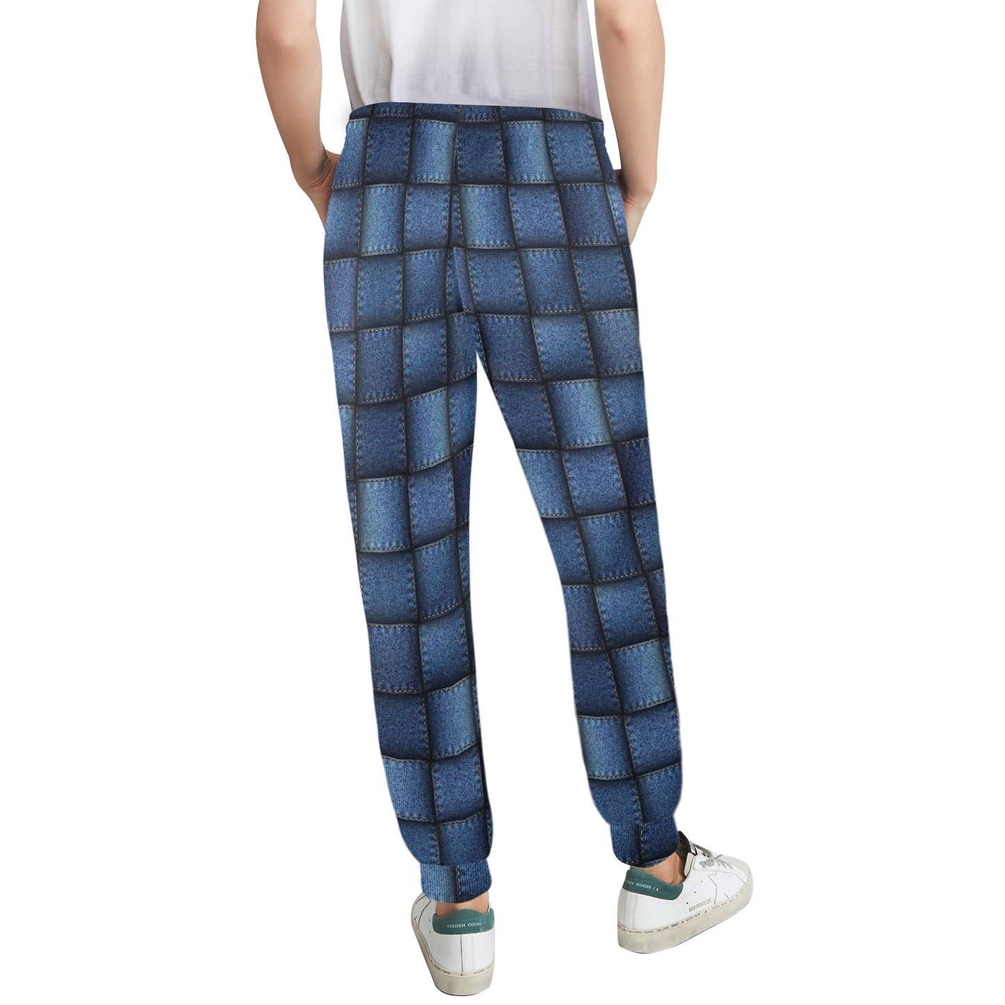 Denim patchwork Design Print Pattern JJ078 Women's Casual Track Pants