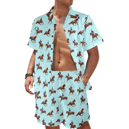 Equestrian Horse Riding Men's Beach Shirt and Shorts Set