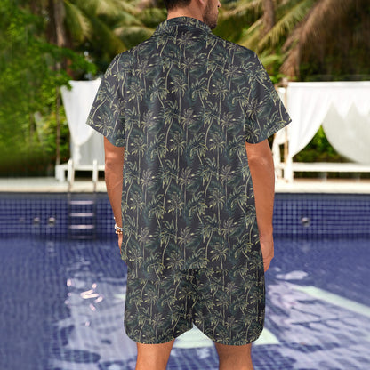 Palm Tree Background Design Print Men's Beach Shirt and Shorts Set