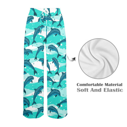 Dolphin Design Print Pattern Women's Wide Leg Lounge Pants