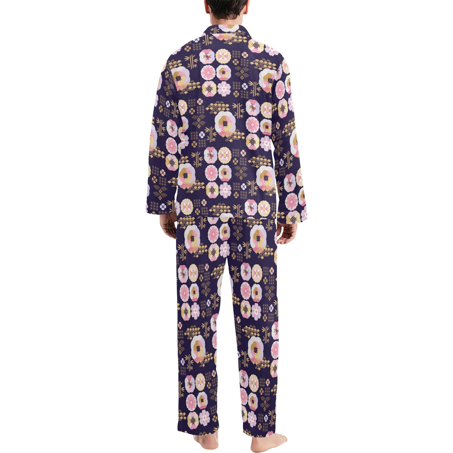 Sakura Japan Style Print Design LKS302 Men's Long Pajama Set